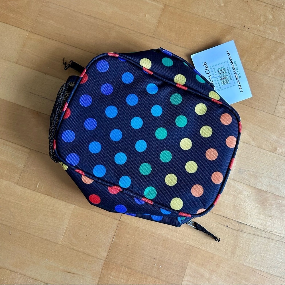 Travelers Club POLKA DOTS Insulated Lunch Cooler Bag, Rainbow, Black, 10 inches - Picture 4 of 17